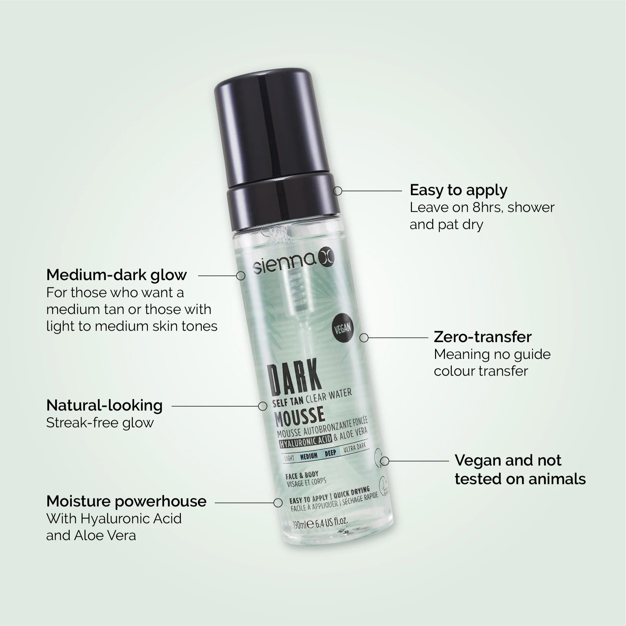 Sienna X Dark Clear Self Tan Water Mousse USPs