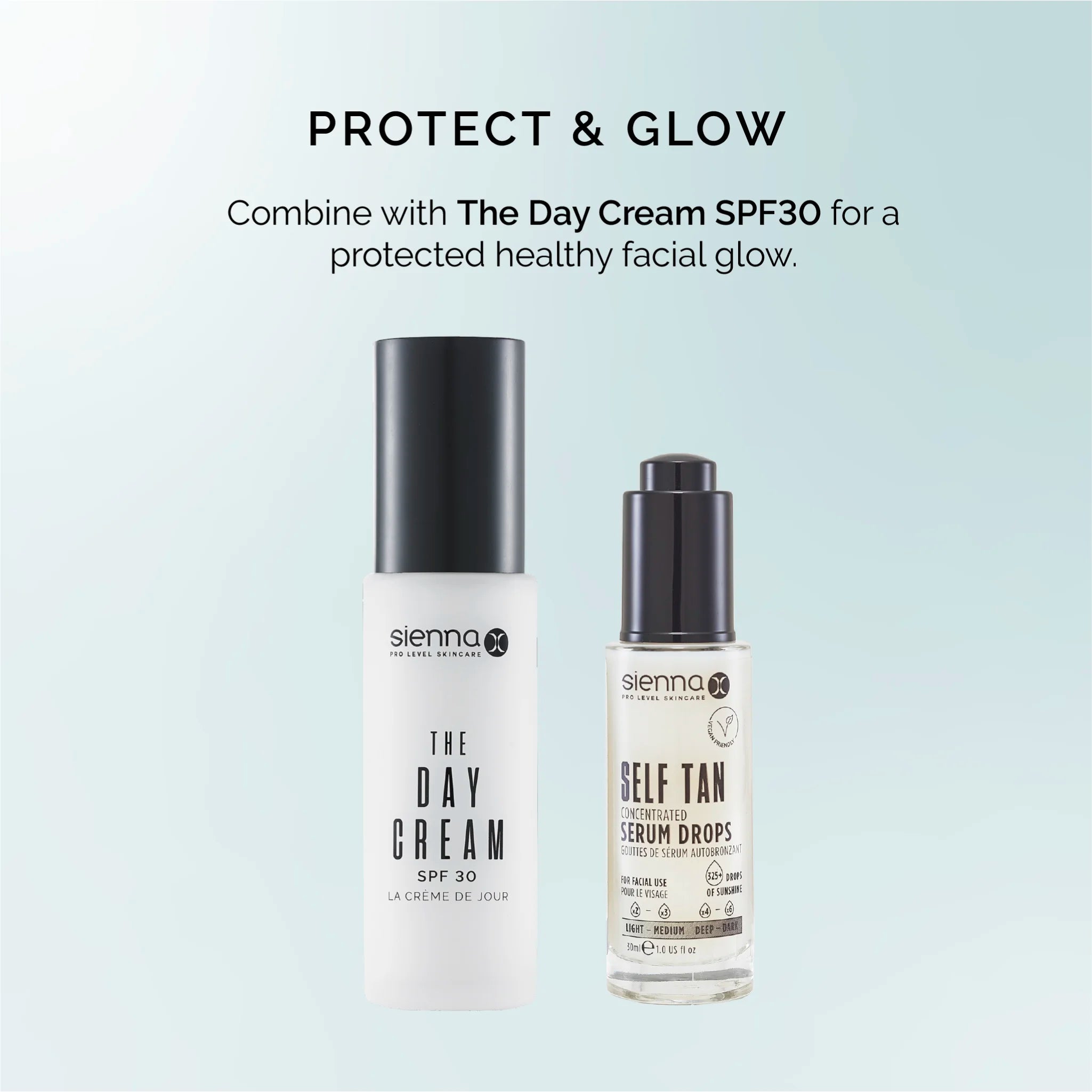 Protect & Glow | Sienna X Self Tan Concentrated Serum Drops & Day Cream SPF30