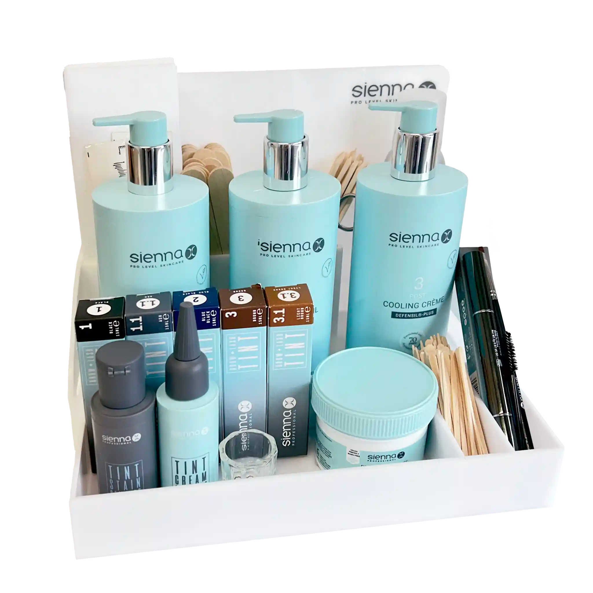 Wax Acrylic Stand with brow insert tray and products