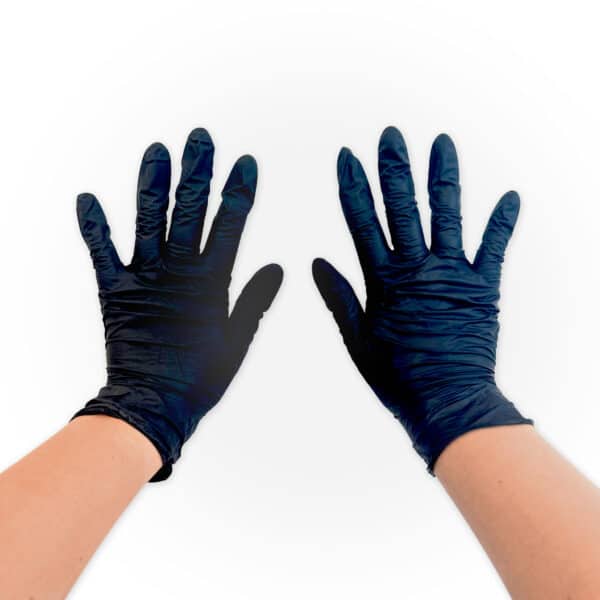 Disposable Black Gloves on hands