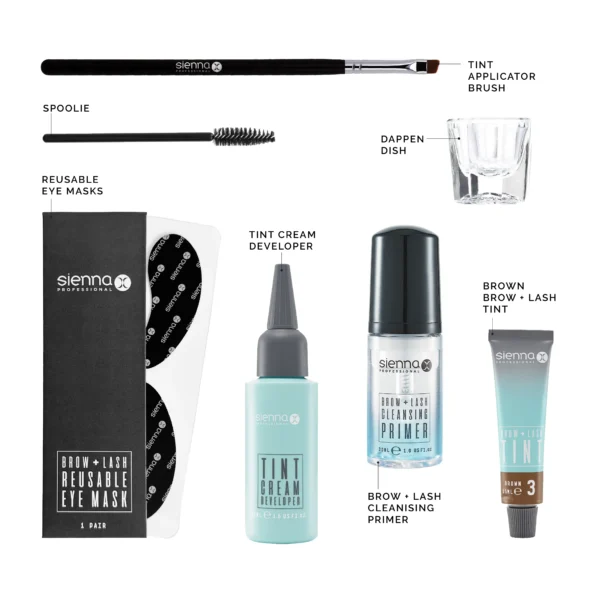 Brow and Lash Deluxe Pro Kit Flat Lay Diagram Brown